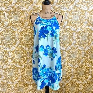 NWT Altar’d State Floral Chiffon Sleeveless Shift Mini Dress in Light Blue L